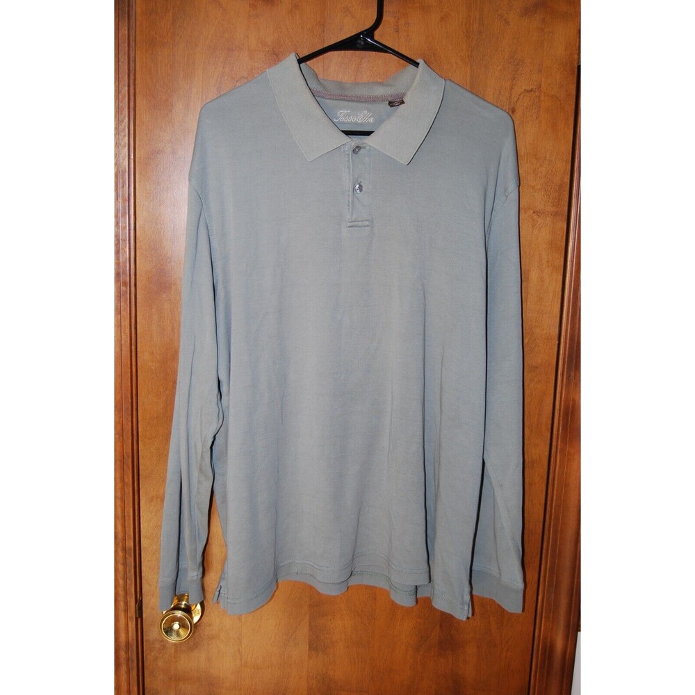 Tasso Elba Polo Shirt Mens XLarge Olive Green Long Sleeve Golf Golfer Casual